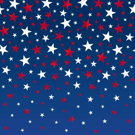 Falling stars in colors of an American flag on a seamless blue background. Vector illustration with a clipping mask.のイラスト素材
