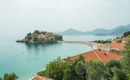 Editorial. Budva, Montenegro. June, 2021. View to Sveti Stefan beach in Montenegroのeditorial素材