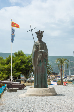 Editorial. Herceg Novi, Montenegro. June, 2021. Monument to the king Tvrtko I - first king of Bosnia in the city Herceg Novi in Montenegro in summerのeditorial素材