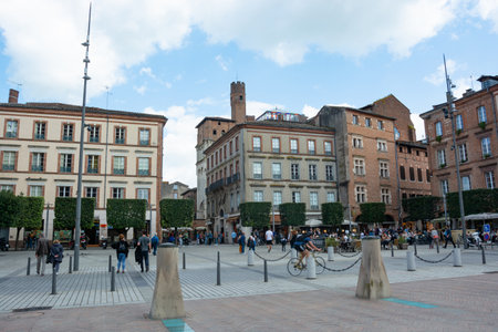 editorial. April, 2022. Albi in France.. Main square of the city Albi in France.のeditorial素材