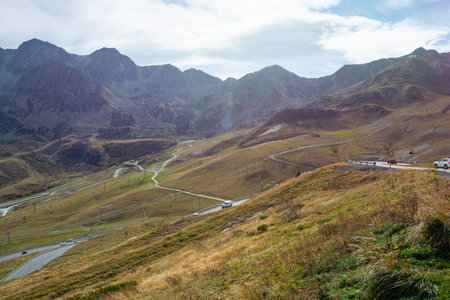 Mountain serpentine and road in Andorra. beautiful mountain scenery.