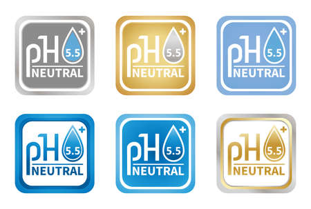 Ph 5.5 neutral balance icon set. Flat vector sign with water drop. Concept laboratory testing, control quality of cosmetics. Label for pharmaceutical skin care products such as shampoo or cream.のイラスト素材