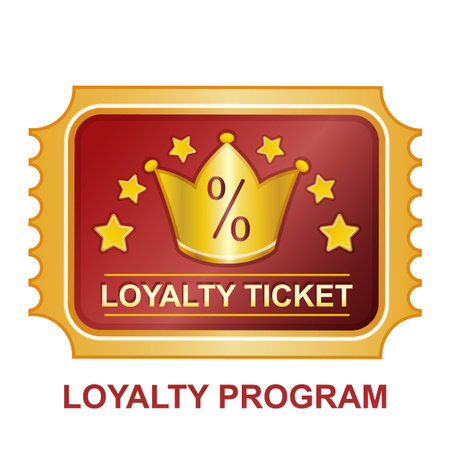 Loyalty program discount bonus ticket icon. Client gift card, referral vip coupon with crown,...