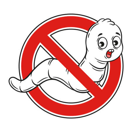 Stop worm helminth parasite, plant pest insect control icon. Anthelmintic medicine. Insecticide for garden parasitic larva of bugs. Disinfection, medical treatment from intestinal infection. Vectorのイラスト素材
