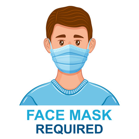 Medical surgical face mask wear required hospital warning sign. Human respiratory breathing medicine protection from virus. Cover mouth, nose. Prevent flu infection. vectorのイラスト素材