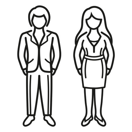 Business man and woman person, office worker, toilet couple, company staff line icon. Elegant male female figure. businessman and businesswoman. Corporate member, team work vectorのイラスト素材