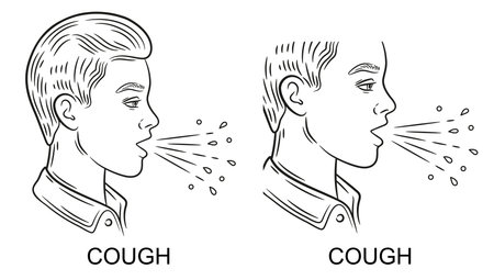 Cough or sneeze sick person, pneumonia, sore throat, flu respiratory virus infection disease line icon. Unwell man with allergy asthma symptom. Bronchitis medical treatment. Vectorのイラスト素材