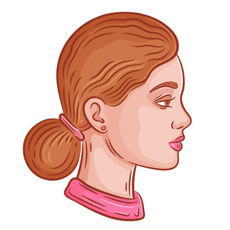 Beautiful woman face profile, young girl portrait, female head side view icon. Elegant model facial avatar. Fashion lady hairstyle. Hair beauty, skin care, cosmetic makeup. Vectorのイラスト素材