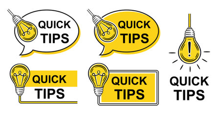 Quick tips, did you know, helpful advice, useful information icon set. Expert help, important news. Speech bubble, electric light bulb. education knowledge. FAQ answer vectorのイラスト素材
