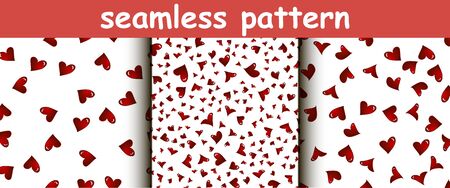 Cute background set of hearts in different sizes on a white background, seamless pattern.のイラスト素材