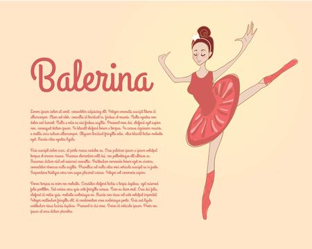 A cute little girl shows dances from the ballet school. A small ballerina is standing in a dance pose.のイラスト素材