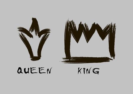 Painted with a brush crown of the king and queen in grunge style black on an isolated layerのイラスト素材