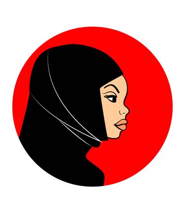 Image of an Arab Muslim sympathetic woman in black hijab in profile. Suited for avatar iconのイラスト素材