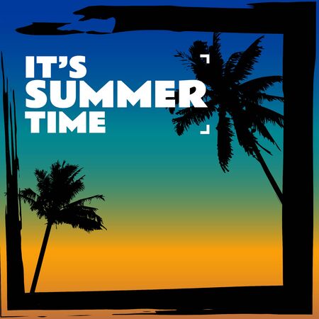 Summer background with grunge element and palm trees. The concept of banners and frames. .vector illustrations for social media, posters, email, print, promotional material.のイラスト素材