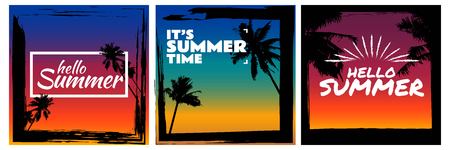 Summer background with grunge element and palm trees. The concept of banners and frames. .vector illustrations for social media, posters, email, print, promotional materialのイラスト素材