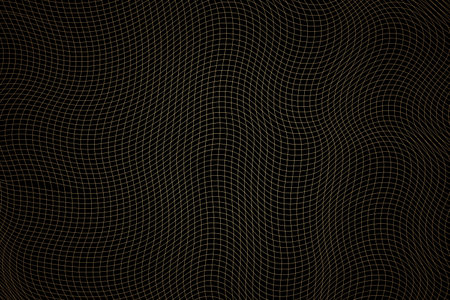 Abstract golden wavy grid on black background. The geometric squared pattern. 3d vector mesh...
