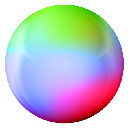 Glass colorful ball or precious pearl. Glossy realistic ball, 3D abstract vector illustration highlighted on a white background. Big metal bubble with shadow.のイラスト素材