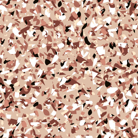 Geometric brown terrazzo seamless pattern. Abstract colourful modern background. Stone fashion design for web and print. Venetian tile, flooring home decor. Chaotic pastel texture.のイラスト素材