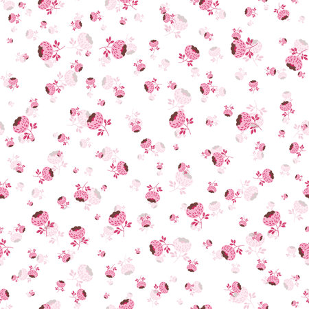 Seamless floral pattern based on traditional folk art ornaments. Pink and white flowers on light background. Scandinavian style. Sweden nordic style. Vector illustration. Simple minimalistic pattern.のイラスト素材