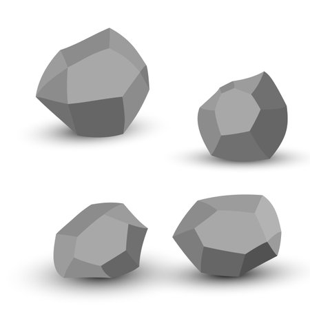 Cartoon stones. Rock stone isometric set. Granite grey boulders, natural building block shapes, wall stones. 3d flat isolated illustration. Vector collectionのイラスト素材