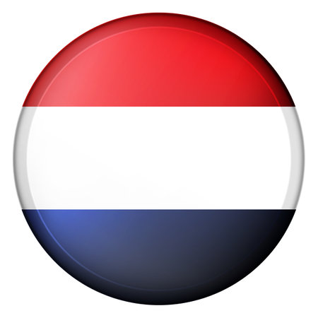 Glass light ball with flag of Netherlands. Round sphere, template icon. Dutch national symbol. Glossy realistic ball, 3D abstract vector illustration highlighted on a white background. Big bubbleのイラスト素材