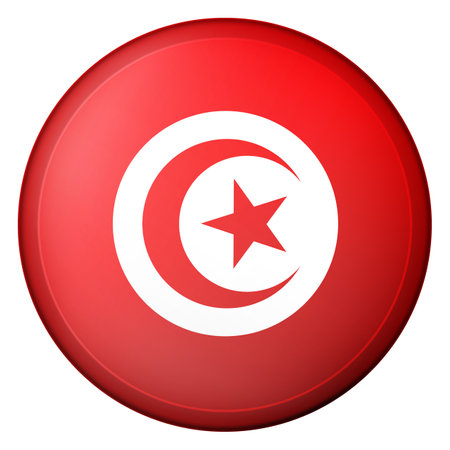 Glass light ball with flag of Tunisia. Round sphere, template icon. Tunisian national symbol. Glossy realistic ball, 3D abstract vector illustration highlighted on a white background. Big bubbleのイラスト素材