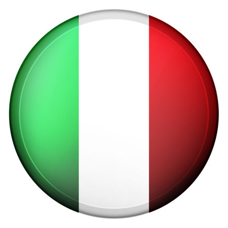 Glass light ball with flag of Italy. Round sphere, template icon. Italian national symbol. Glossy realistic ball, 3D abstract vector illustration highlighted on a white background. Big bubble.のイラスト素材
