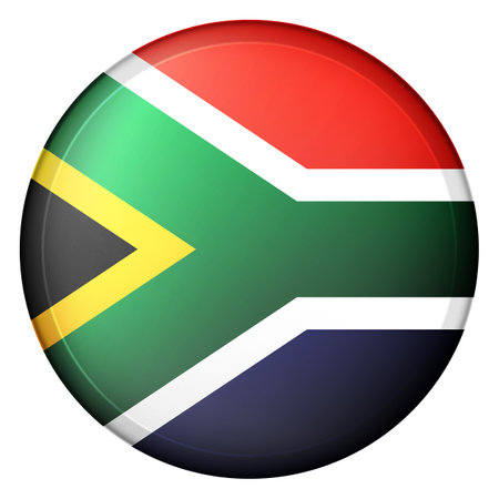 Glass light ball with flag of Republic of South Africa. Round sphere, template icon. National symbol. Glossy realistic ball, 3D abstract vector illustration on a white background. Big bubble.のイラスト素材