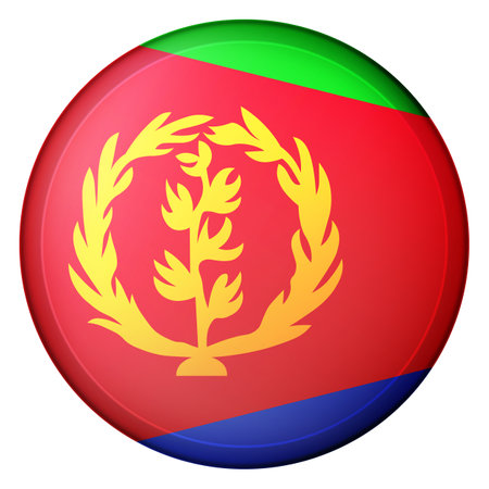 Glass light ball with flag of Eritrea. Round sphere, template icon. Eritrean national symbol. Glossy realistic ball, 3D abstract vector illustration highlighted on a white background. Big bubble.のイラスト素材