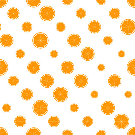 Summer illustration with oranges and limes. Seamlees pattern with colorful fruits on white background. Food concept. Template design for invitation, poster, card, fabric, textileのイラスト素材