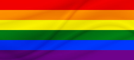 Flag LGBT squared icon, badge or button. Template design, vector illustration. Love wins. LGBT symbol in rainbow colors. Gay pride textile backgroundのイラスト素材