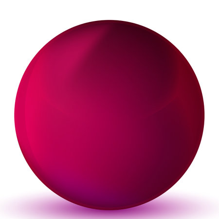 Glass purple ball or precious pearl. Glossy realistic ball, 3D abstract vector illustration highlighted on a white background. Big metal bubble with shadow.のイラスト素材