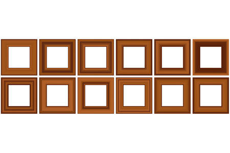 Big set of squared golden vintage wooden frame for your design. Vintage cover. Place for text. Vintage antique gold beautiful rectangular frames. Template vector illustration.のイラスト素材