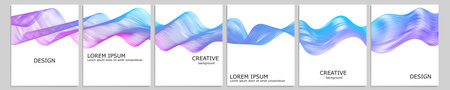 Set of vector cover notebook design. Abstract minimal waves gradient template design for notebook paper, copybook brochures, book, magazine. Planner and diary cover for print.のイラスト素材