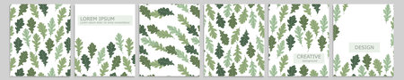 Set of vector cover notebook design. Abstract floral template design with green leaves on white background for notebook paper, copybook brochures, book, magazine. Planner and diary cover for printのイラスト素材