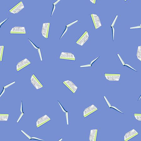 Seamless pattern with books. Back to school. Book colorful background. Flat illustration. Bookcrossing. Design for banner, flyer, textile, fabric, packing, website.のイラスト素材