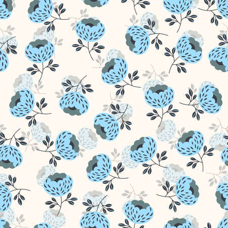 Seamless floral pattern based on traditional folk art ornaments. Colorful flowers on light background. Scandinavian style. Sweden nordic style. Vector illustration. Simple minimalistic pattern.のイラスト素材