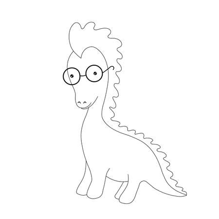 Coloring Pages. Colouring pictures with cute .dinosaur with glasses.のイラスト素材