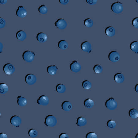 Seamless pattern with blueberry on grey background. Natural fresh ripe tasty blueberries. Vector illustration for background, packaging, textile, fabric and various other designs.のイラスト素材
