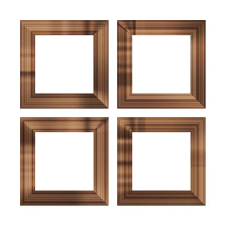 Set of squared golden vintage wooden frame for your design. Vintage cover. Place for text. Vintage antique gold beautiful rectangular frames. Template vector illustration.のイラスト素材