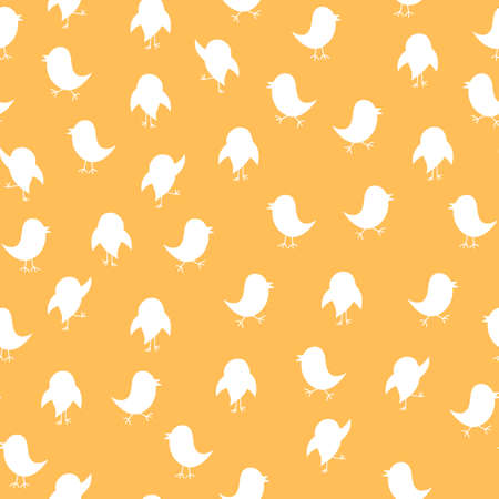 Fashion animal seamless pattern with white birds silhouette on orange background. Design for invitation, poster, card, fabric, textile, fabric. Cute holiday illustration for baby. Doodle style.のイラスト素材