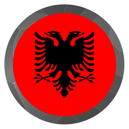 Glass light ball with flag of Albania. Round sphere, template icon. Albanian national symbol. Glossy realistic ball, 3D abstract vector illustration highlighted on a white background. Big bubble.のイラスト素材