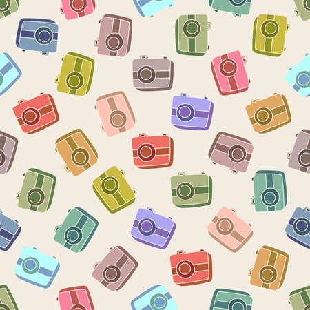Seamless pattern with hand drown silhouette camera on color background. Business elements icons in doodle style, infographic. Fashion vector stock illustration for wallpaper, fabric, textile.のイラスト素材