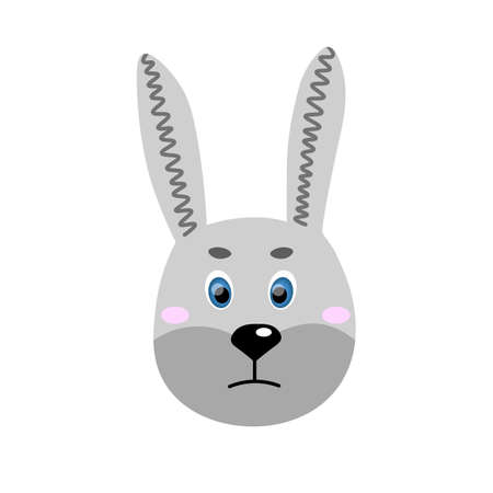 Colorful cute vector hare face. One object on a white background. Cartoon flat illustration. Emoji funny animal. Embarrassed smile emotion. Template icon. Logo, sticker rabbit.のイラスト素材