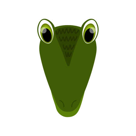 Colorful cute vector crocodile face. One object on a white background. Cartoon flat illustration. Emoji funny animal. Embarrassed smile emotion. Template icon. Logo, sticker.のイラスト素材