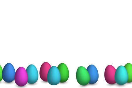 Easter background with 3d colorful eggs. Template design for card, postcard, wallpaper, posters, banner. Vector stock illustration. Holiday frame. Seamless Border.のイラスト素材