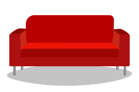 Red sofa vector icon. Cartoon vector illustration isolated on white background. Furniture for home or office, interior. Flat pattern.のイラスト素材