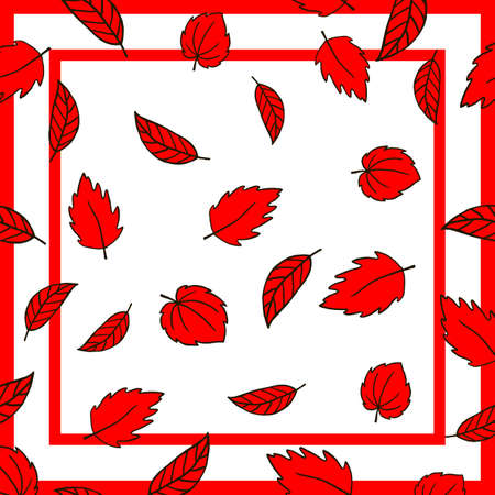Print for kerchief, bandana, scarf, handkerchief, shawl, neck scarf. Squared pattern with ornament for fabric, textile, silk products. Paisley vector with red leaves. Floral modern tracery.のイラスト素材