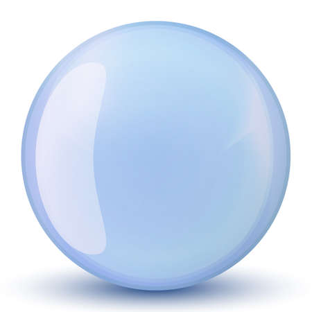 Glass blue ball or precious pearl. Glossy realistic ball, 3D abstract vector illustration highlighted on a white background. Big metal bubble with shadow.のイラスト素材