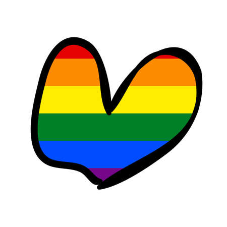 Love wins icon. LGBT logo symbol in rainbow flag colors. Hand drawn heart isolated on white background. Template design, vector illustration. Gay pride pattern. Cute holiday banner.のイラスト素材